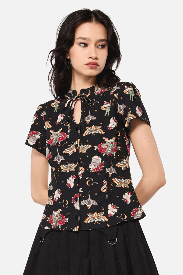 Dangerfield - AllHallowsEveTattooPrintBlouse - black