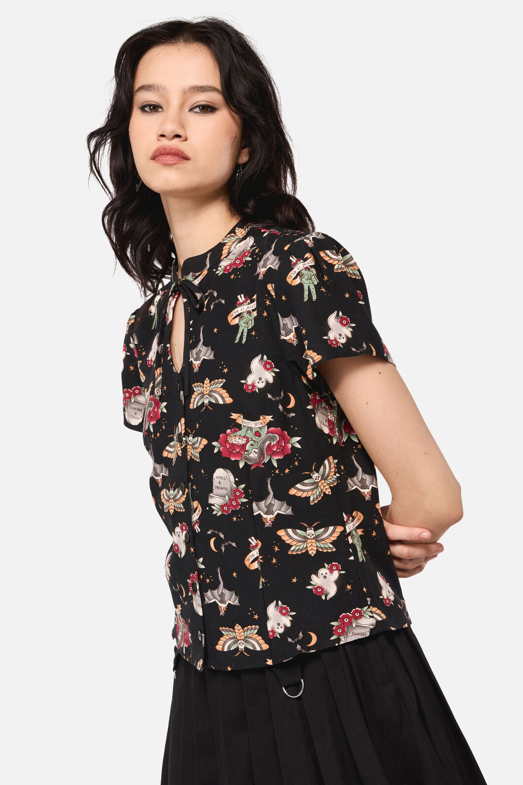 Dangerfield - AllHallowsEveTattooPrintBlouse - black