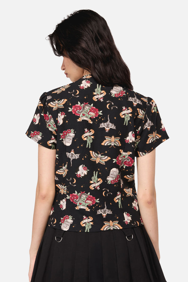 Dangerfield - AllHallowsEveTattooPrintBlouse - black