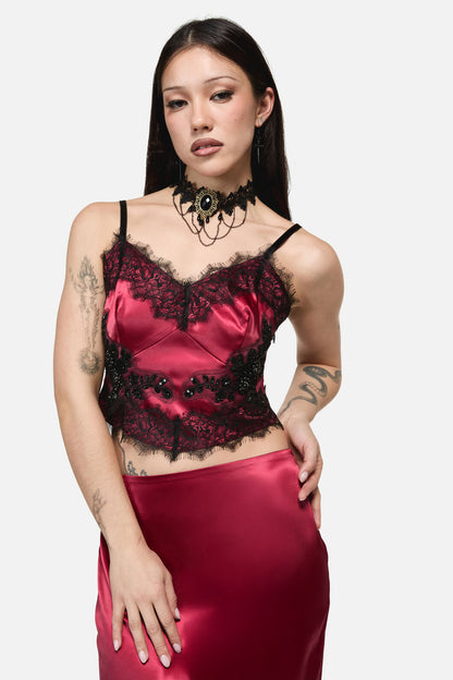 Dangerfield - Rosalie Formal Lace Trim Top - red