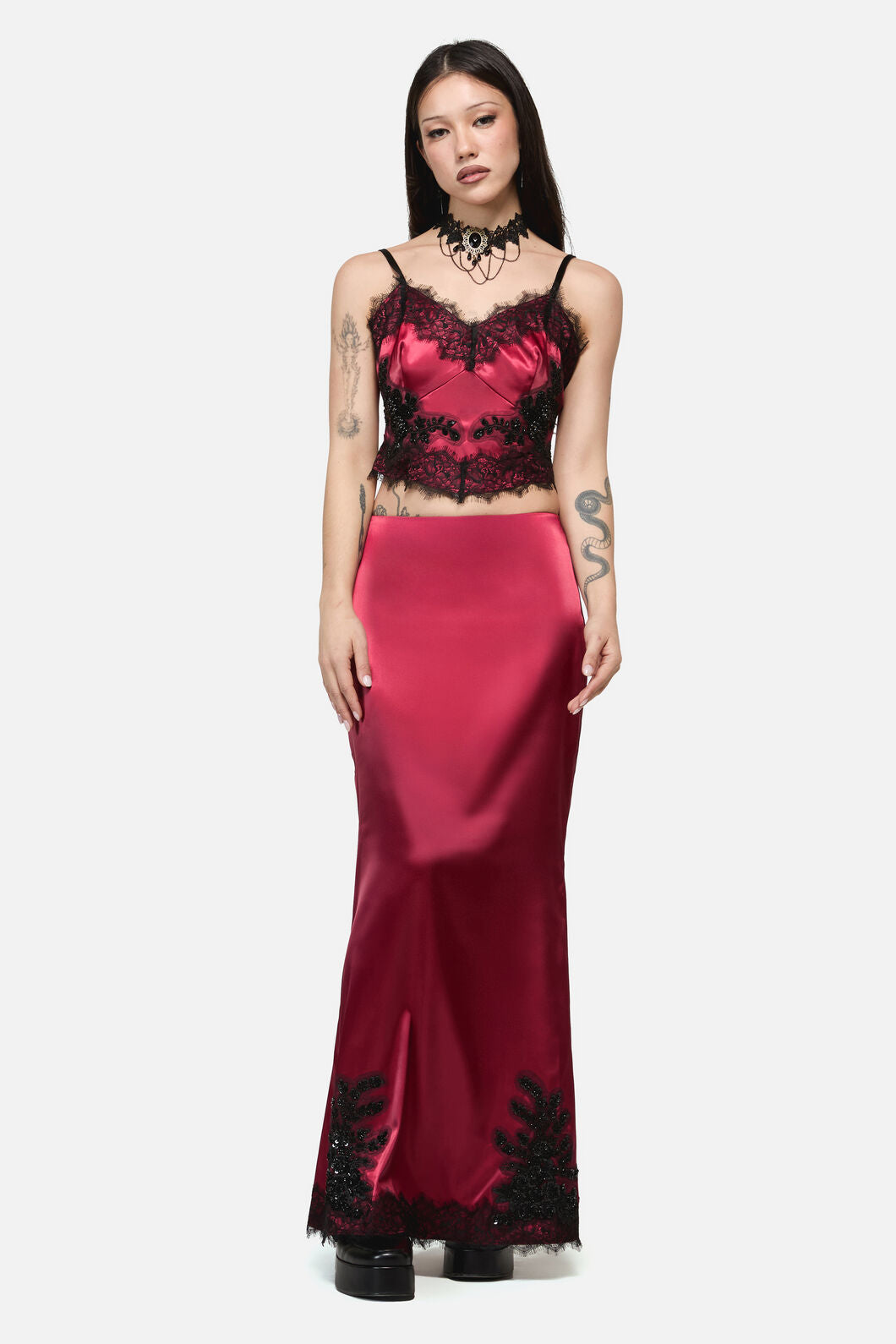 Dangerfield - Rosalie Formal Lace Trim Top - red