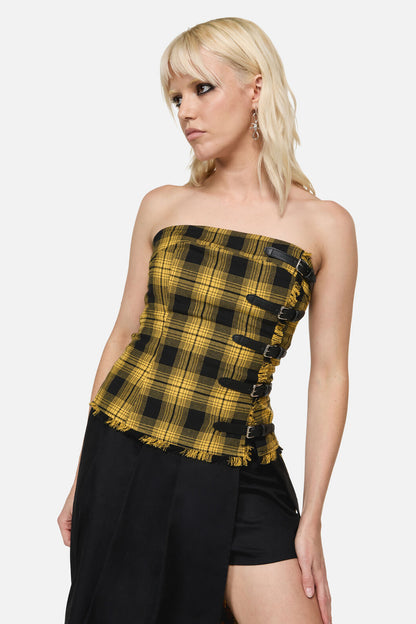 Dangerfield - Tai Tartan Strapless Top - yellow