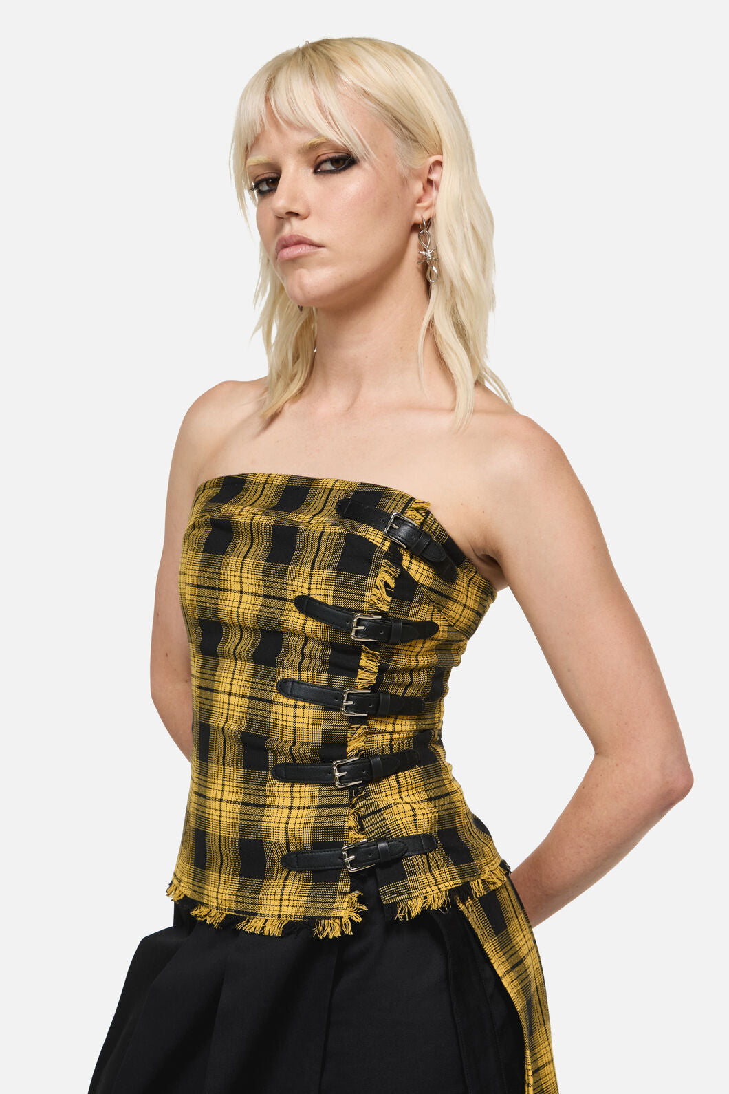 Dangerfield - Tai Tartan Strapless Top - yellow