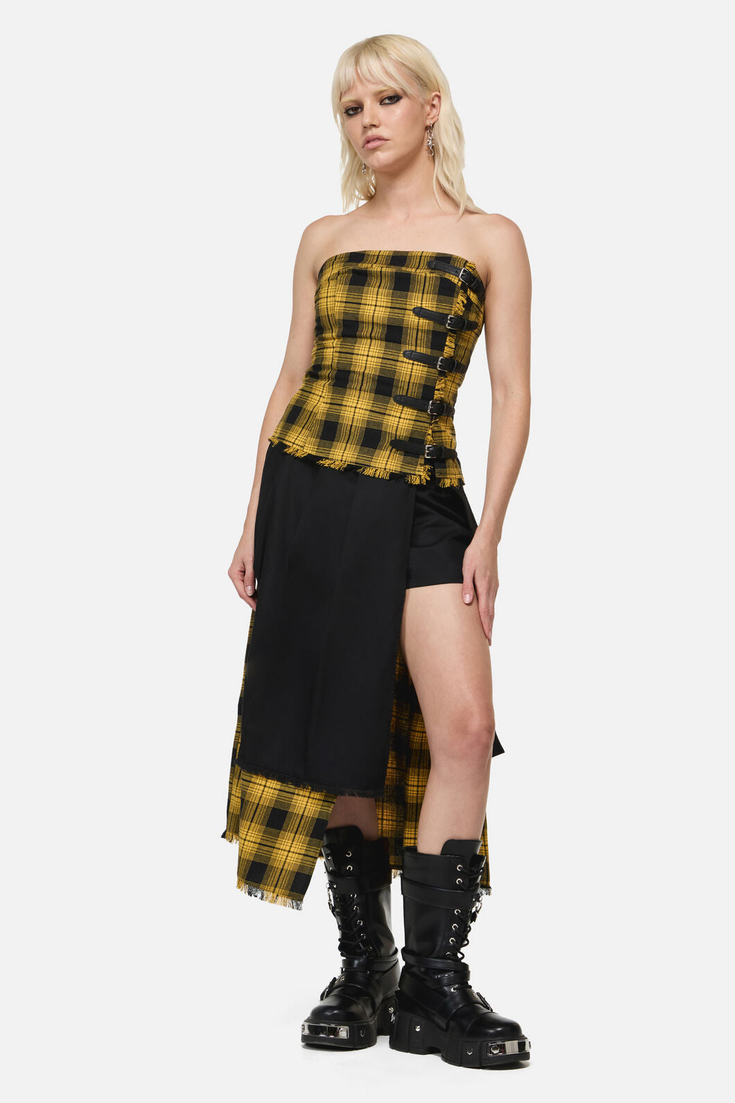 Dangerfield - Tai Tartan Strapless Top - yellow