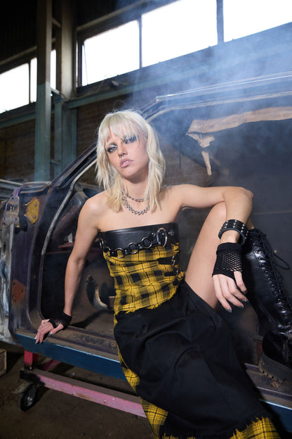 Dangerfield - Tai Tartan Strapless Top - yellow