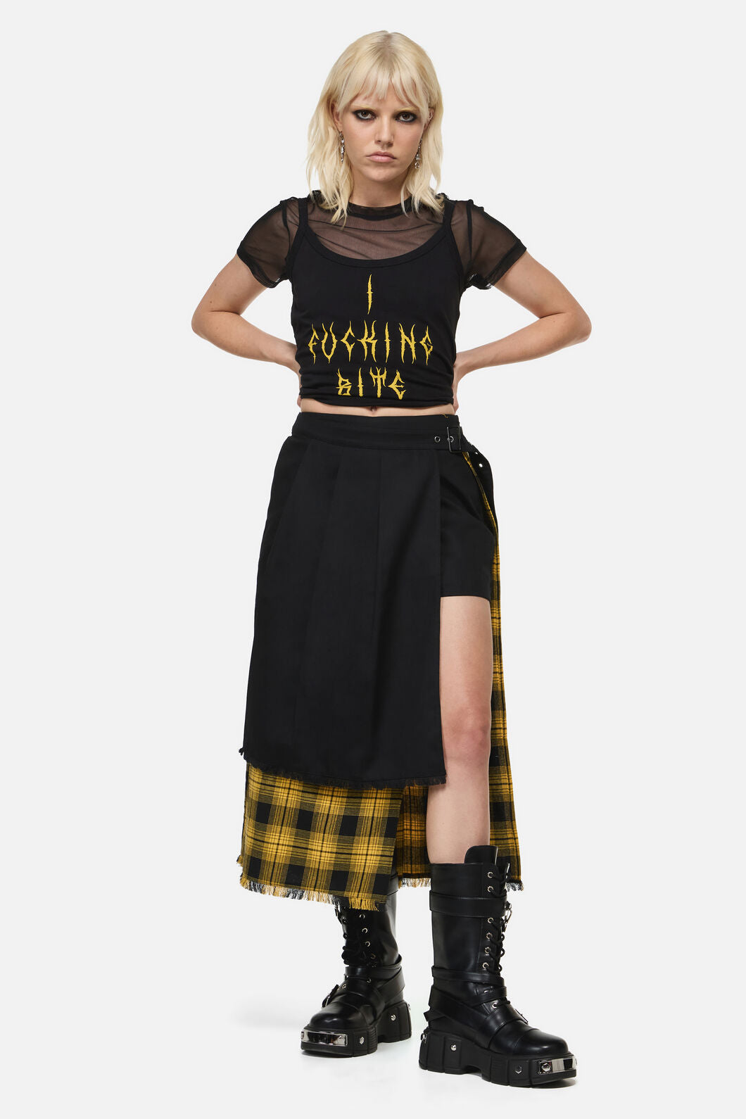 Dangerfield - Tai Tartan Punk Midi Skort - yellow