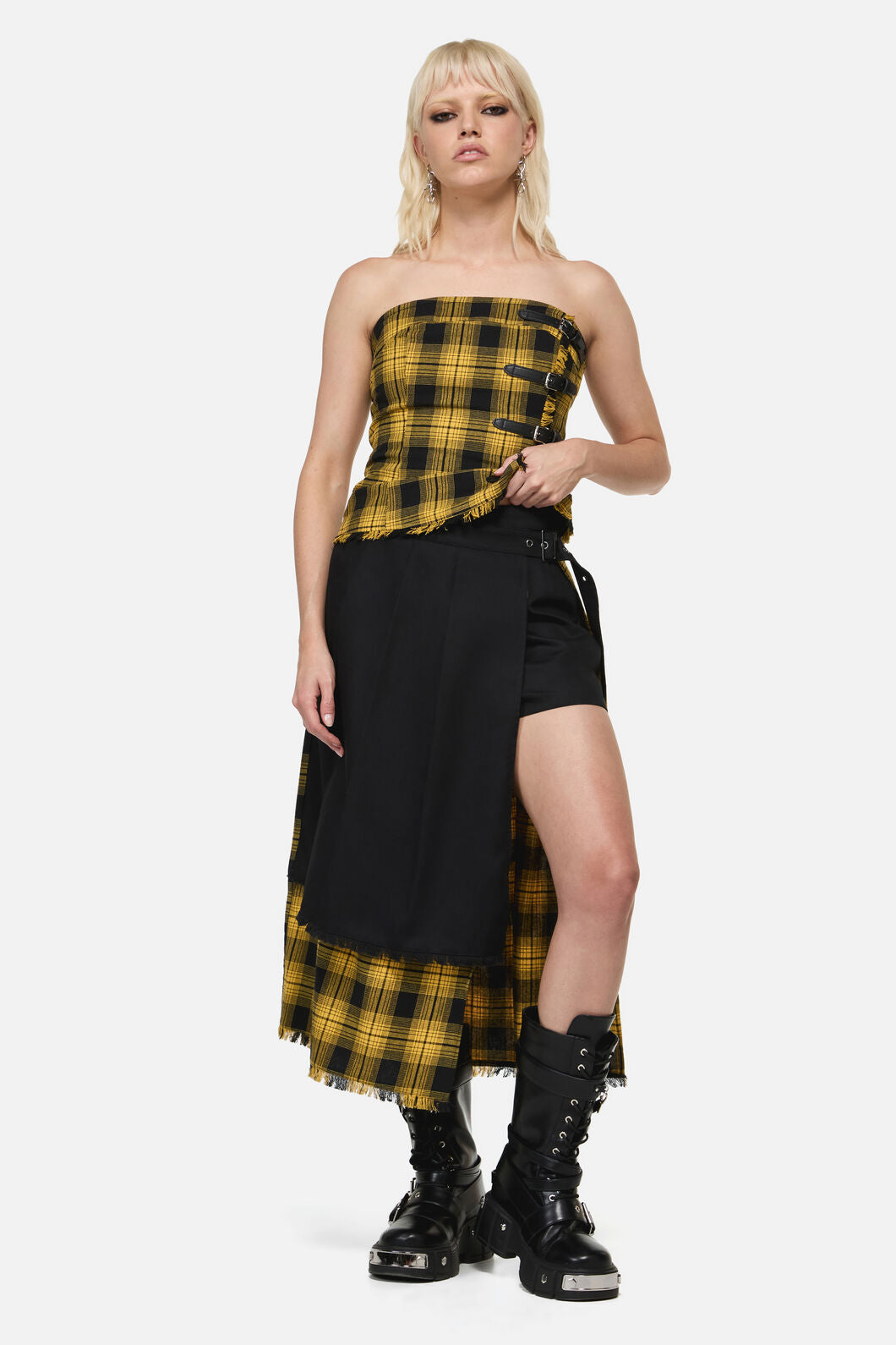 Dangerfield - Tai Tartan Punk Midi Skort - yellow