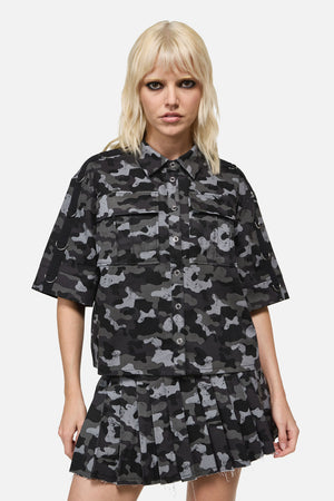 Dangerfield - Disruptive Camo Boxy CropShirt - grey-black