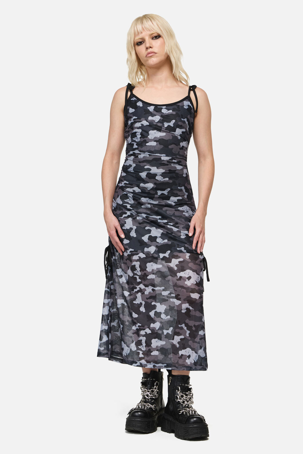 Dangerfield - DisruptiveCamoMeshRuchMidDress - grey-black