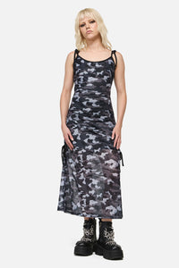 Dangerfield - DisruptiveCamoMeshRuchMidDress - grey-black