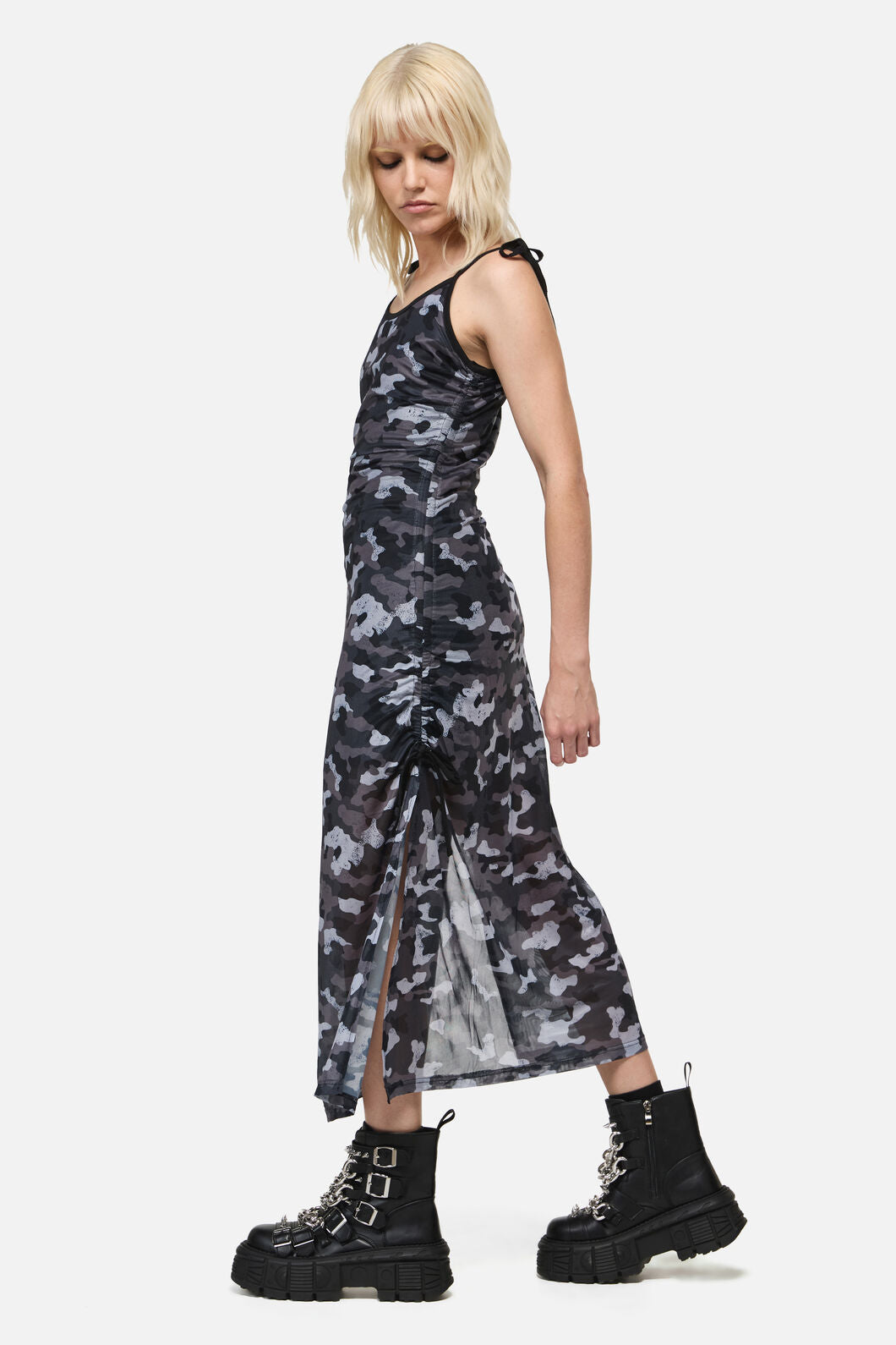 Dangerfield - DisruptiveCamoMeshRuchMidDress - grey-black