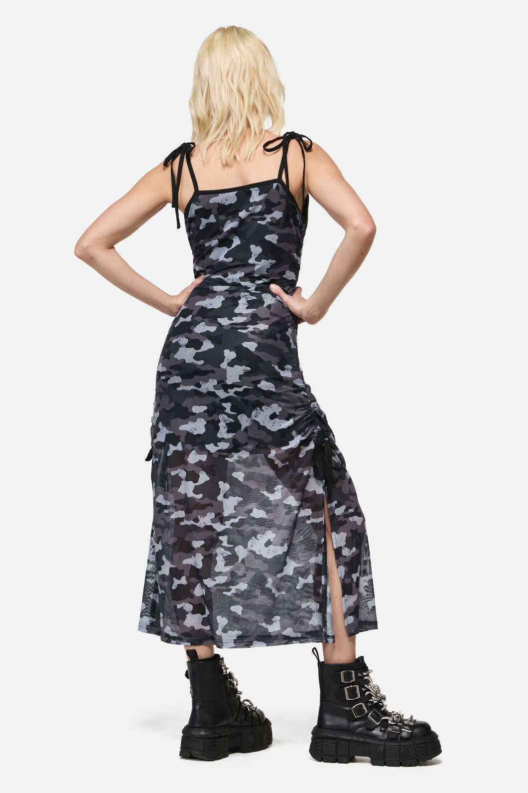 Dangerfield - DisruptiveCamoMeshRuchMidDress - grey-black