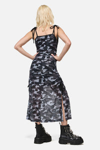Dangerfield - DisruptiveCamoMeshRuchMidDress - grey-black