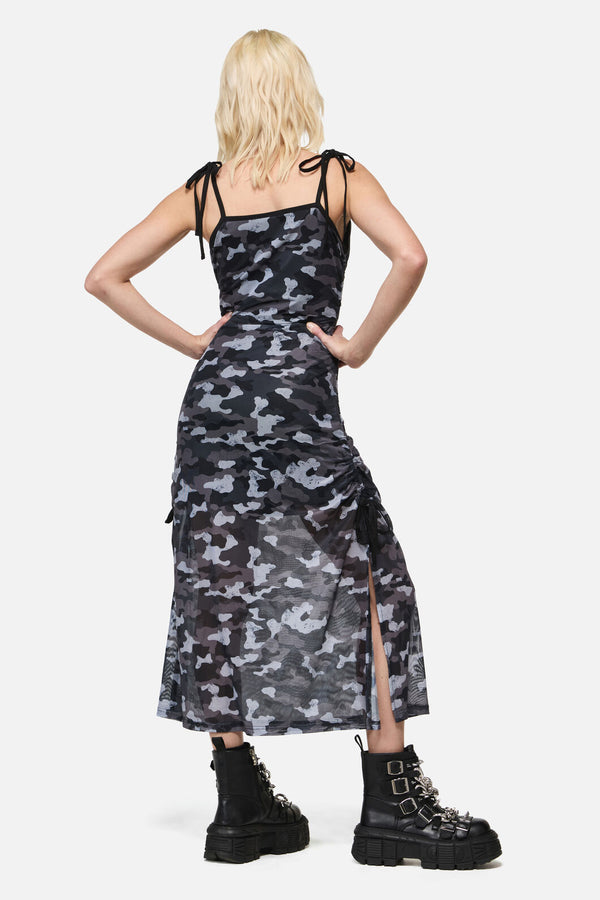 Dangerfield - DisruptiveCamoMeshRuchMidDress - grey-black