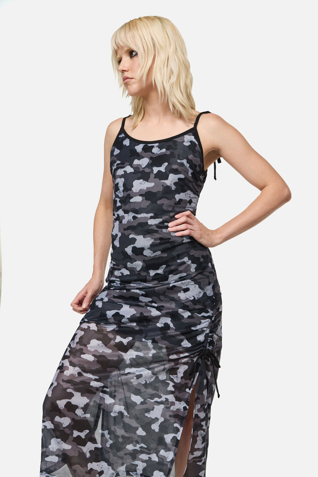 Dangerfield - DisruptiveCamoMeshRuchMidDress - grey-black