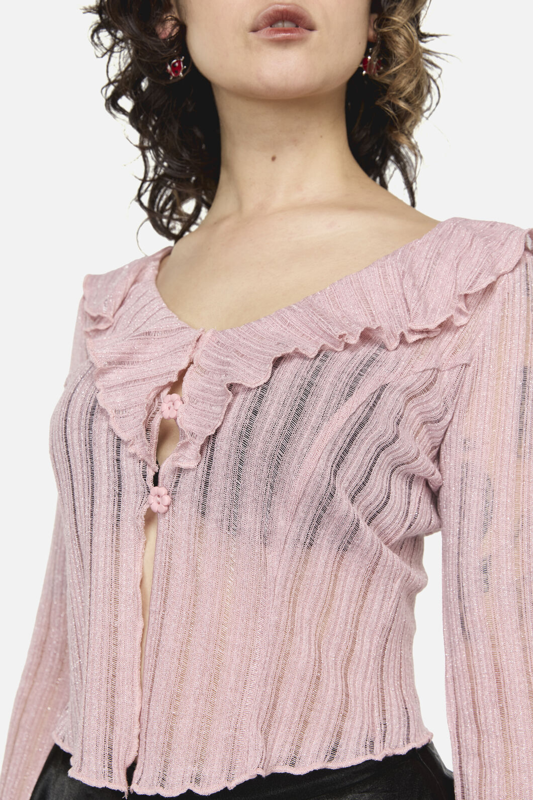 Dangerfield - Ladybug Ruffle Cardigan - pink