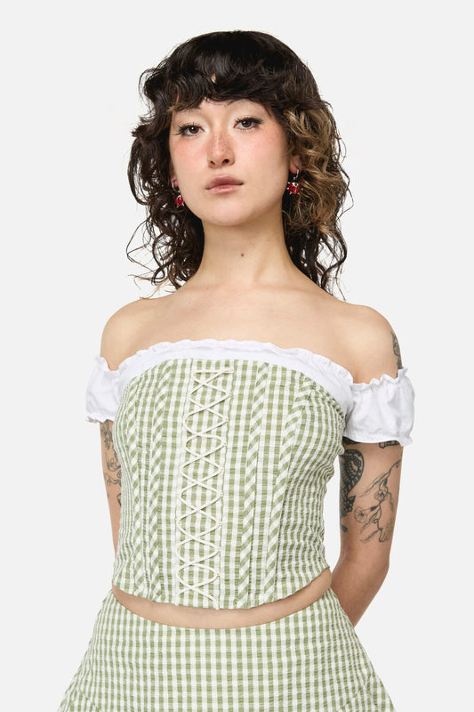 Dangerfield - Ladybug Cottagecore Corset Top - green-cream