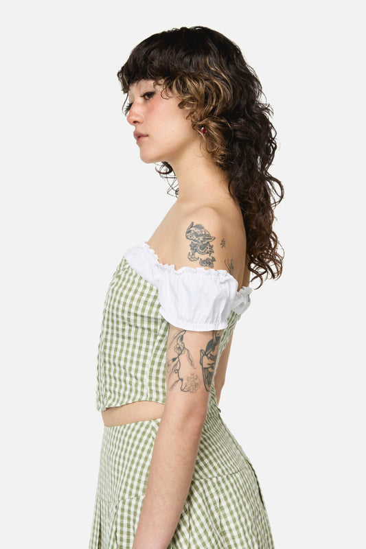 Dangerfield - Ladybug Cottagecore Corset Top - green-cream