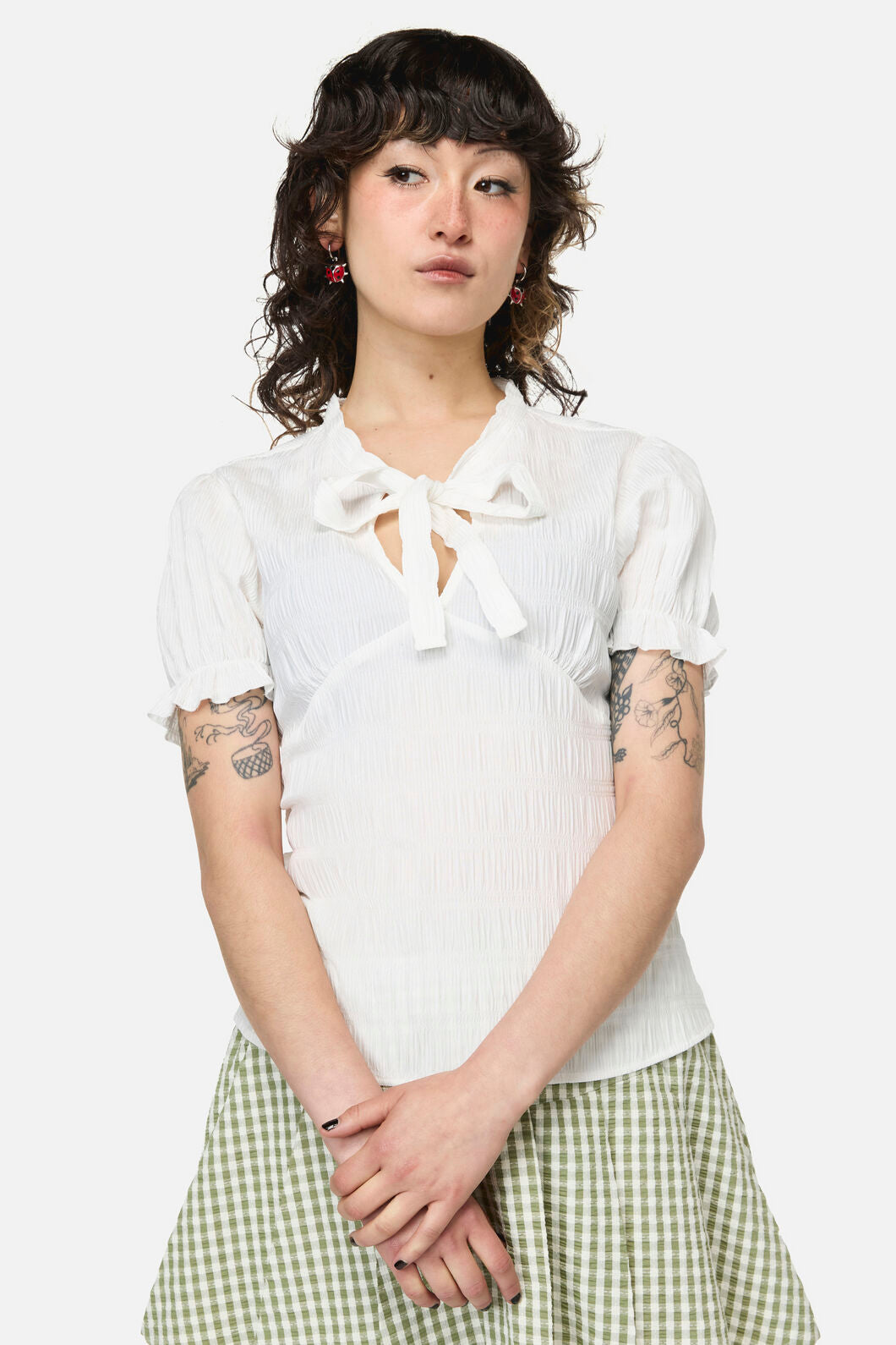 Dangerfield - Naiad Pond Tie Blouse - cream