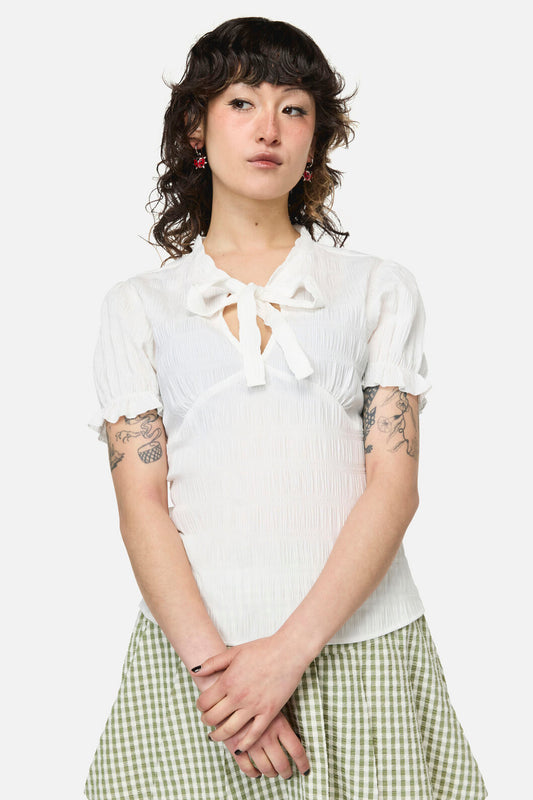 Dangerfield - Naiad Pond Tie Blouse - cream