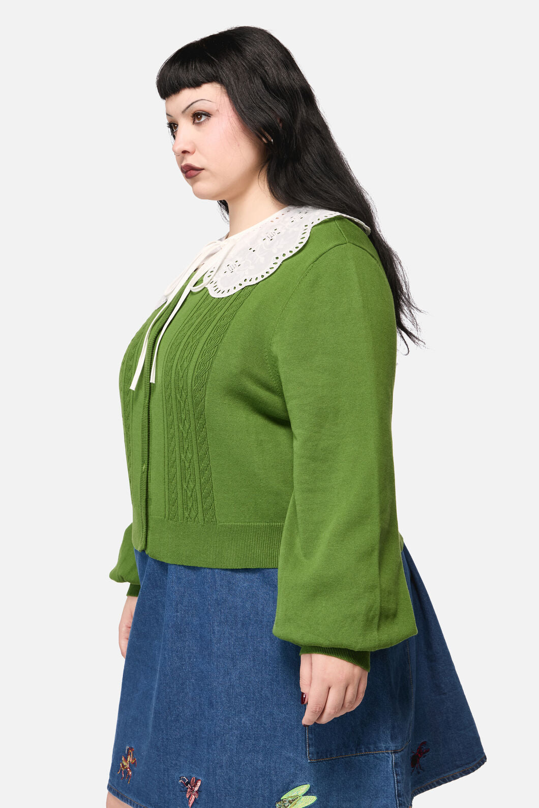 Dangerfield - CurveInsectLoverLaceTrimCardig - green