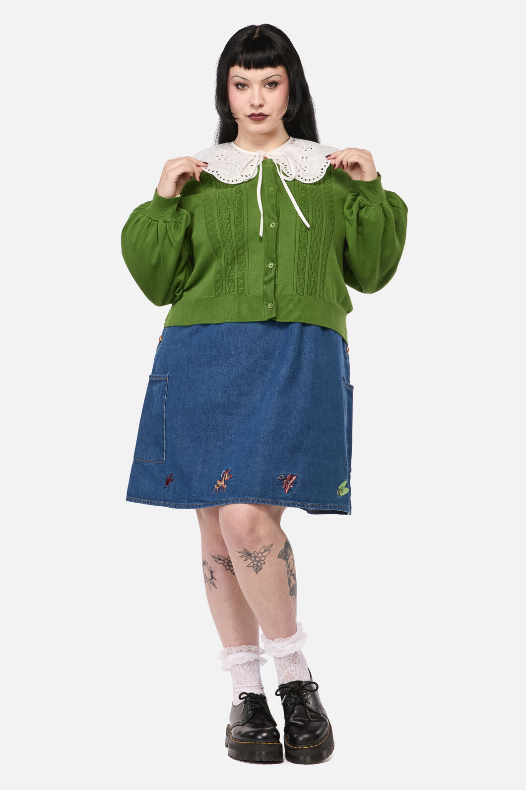 Dangerfield - CurveInsectLoverLaceTrimCardig - green