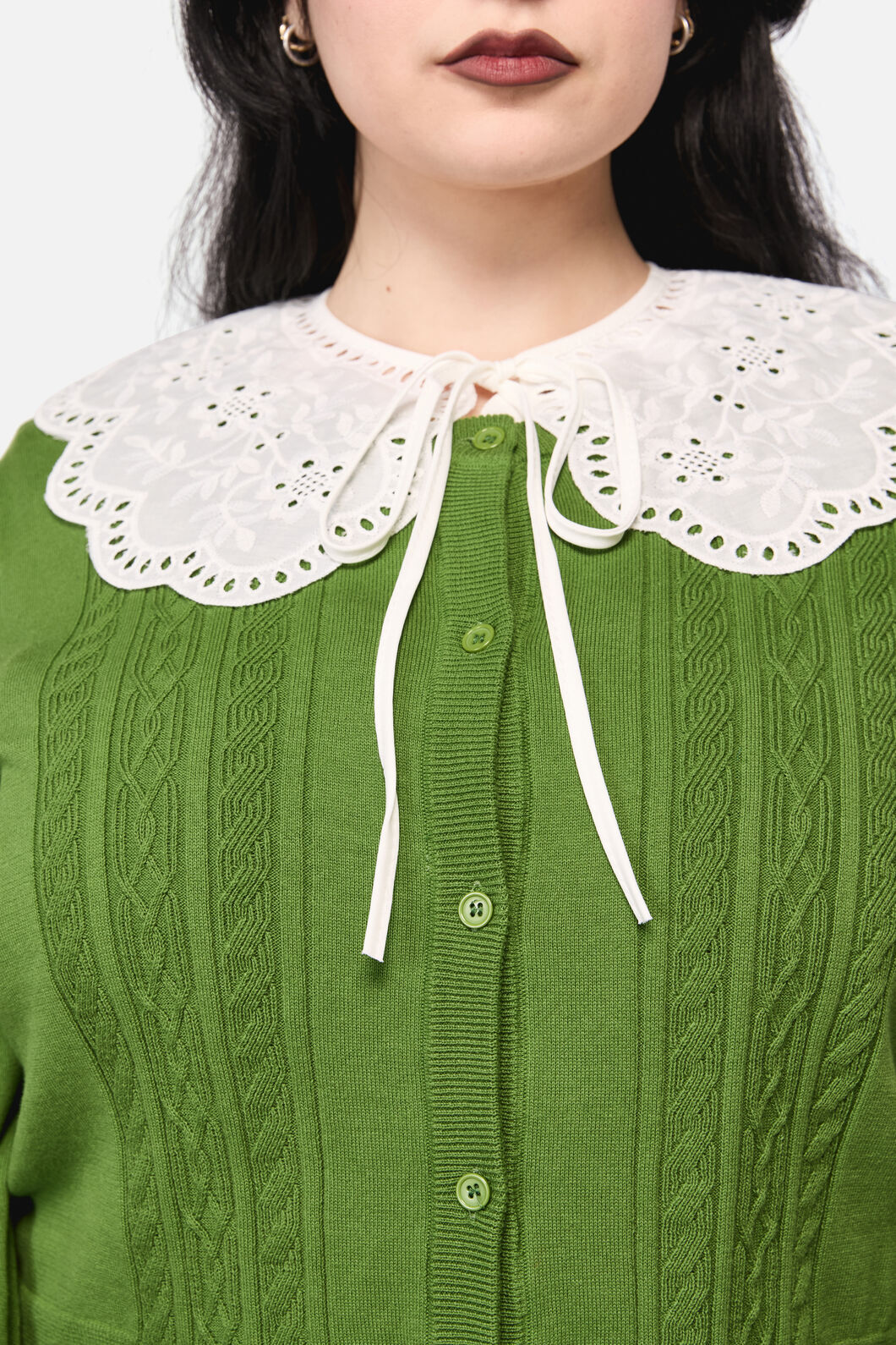 Dangerfield - CurveInsectLoverLaceTrimCardig - green