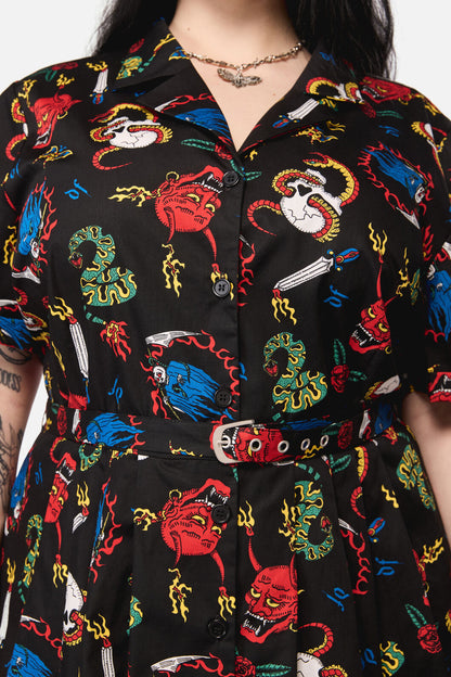 Dangerfield - CurveDangerousGrungePrintDress - black