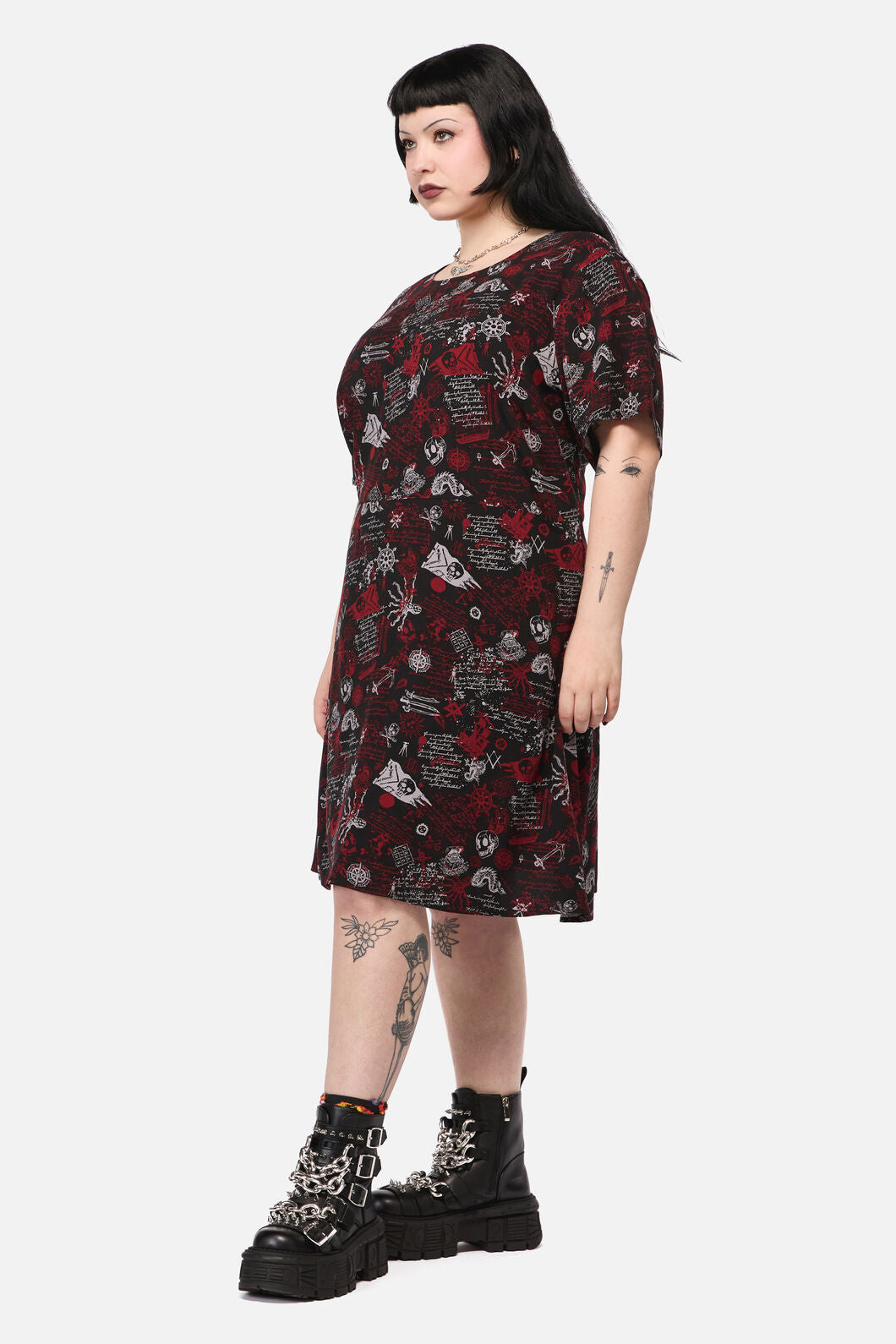 Dangerfield - Curve Pirate Punk Print Dress - black