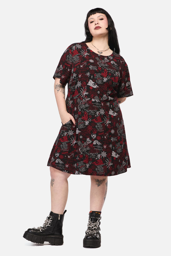 Dangerfield - Curve Pirate Punk Print Dress - black