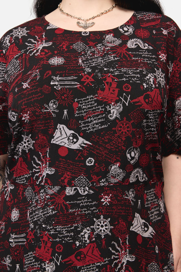 Dangerfield - Curve Pirate Punk Print Dress - black
