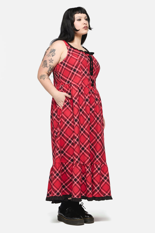 Dangerfield - CurvePiracyPunkTartanMidiDress - red