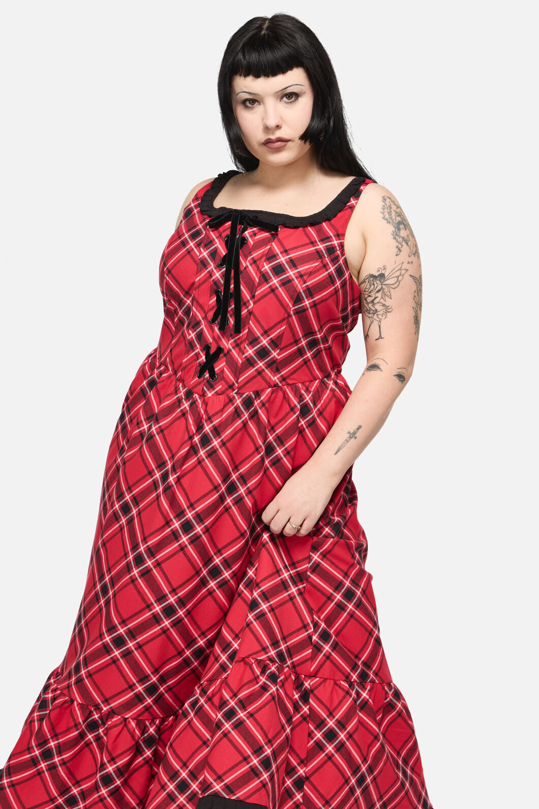 Dangerfield - CurvePiracyPunkTartanMidiDress - red