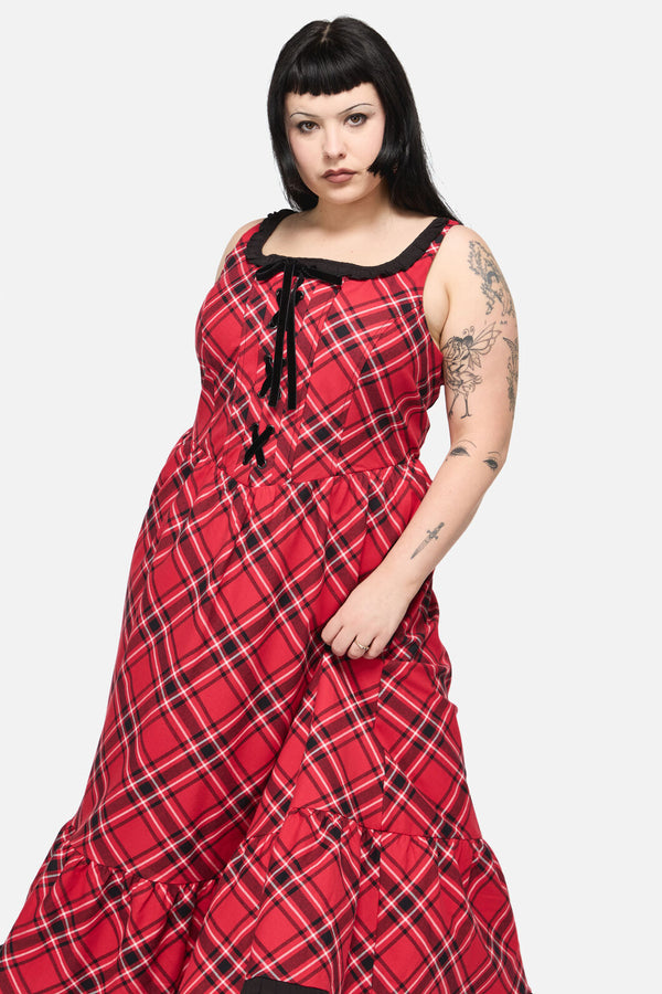Dangerfield - CurvePiracyPunkTartanMidiDress - red