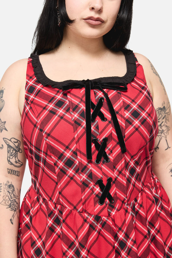 Dangerfield - CurvePiracyPunkTartanMidiDress - red