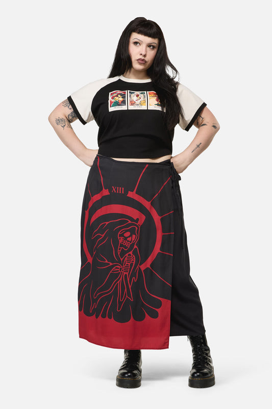 Dangerfield - Curve Reaper Goth Midi Wrap Skirt - black