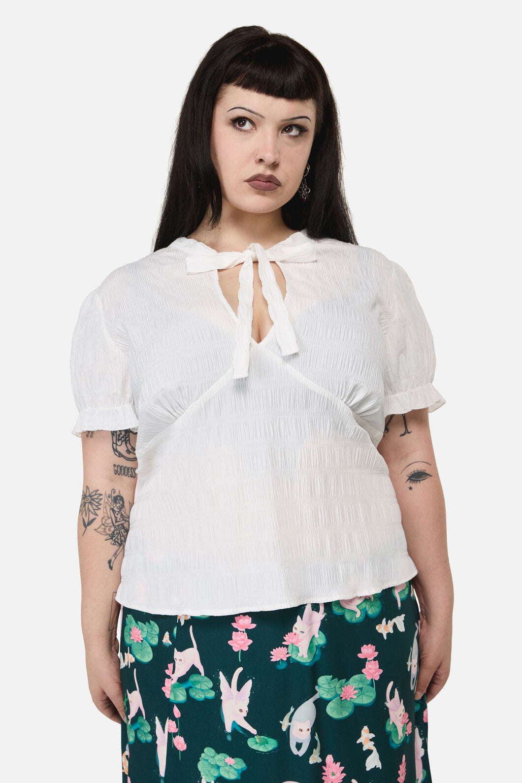 Dangerfield - Curve Naiad Pond Tie Blouse - cream
