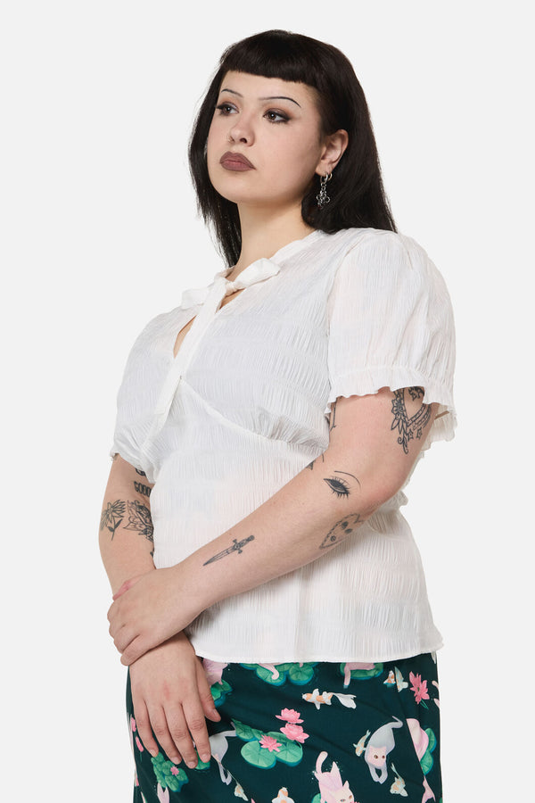 Dangerfield - Curve Naiad Pond Tie Blouse - cream