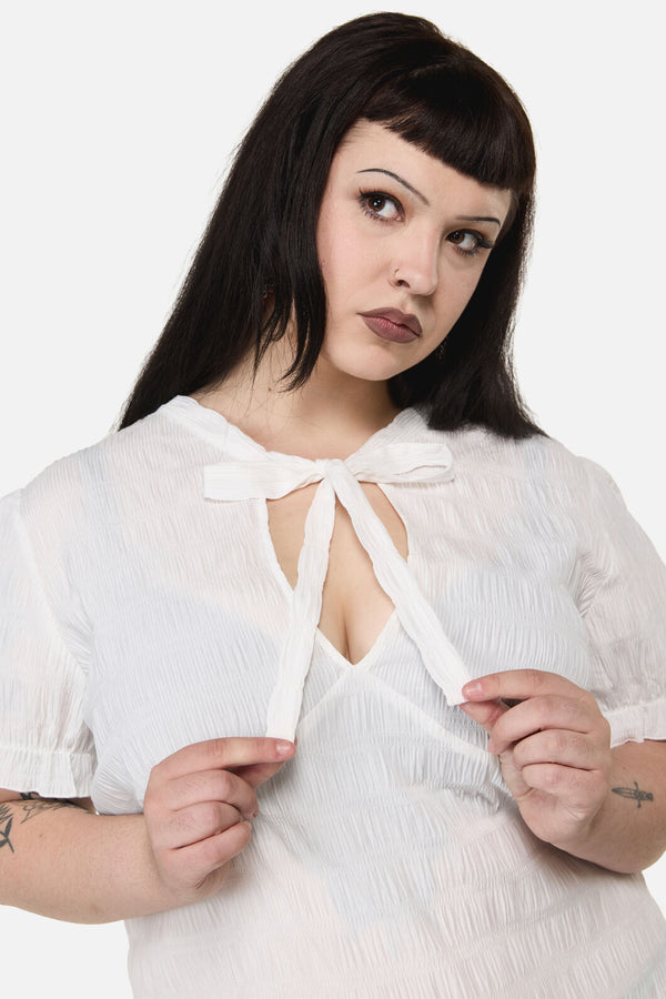 Dangerfield - Curve Naiad Pond Tie Blouse - cream