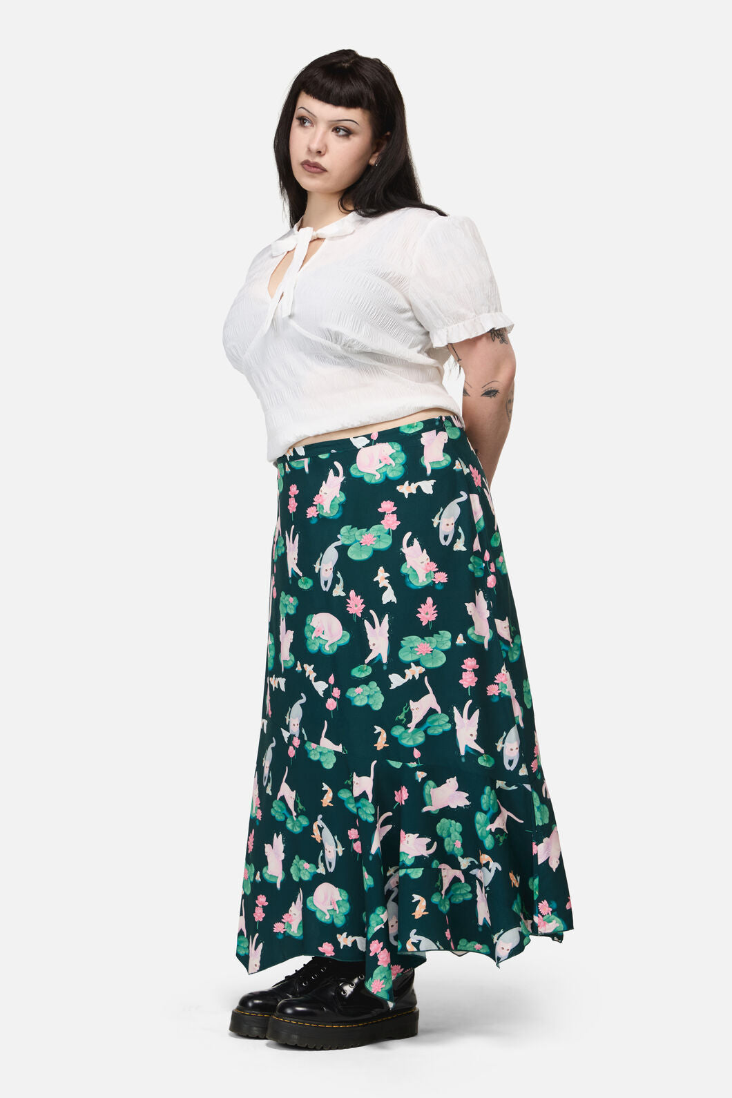 Dangerfield - Curve Lilycat Cottagcore Midi Skirt - green
