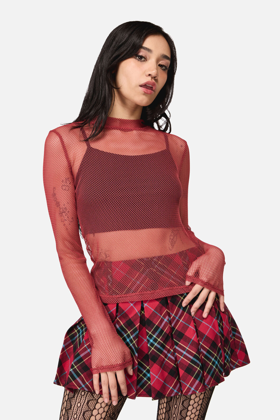 Dangerfield - Grunge Mesh Top - red