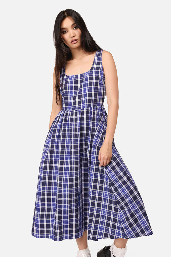 Dangerfield - Whirl Tartan Midi Dress - purple-white