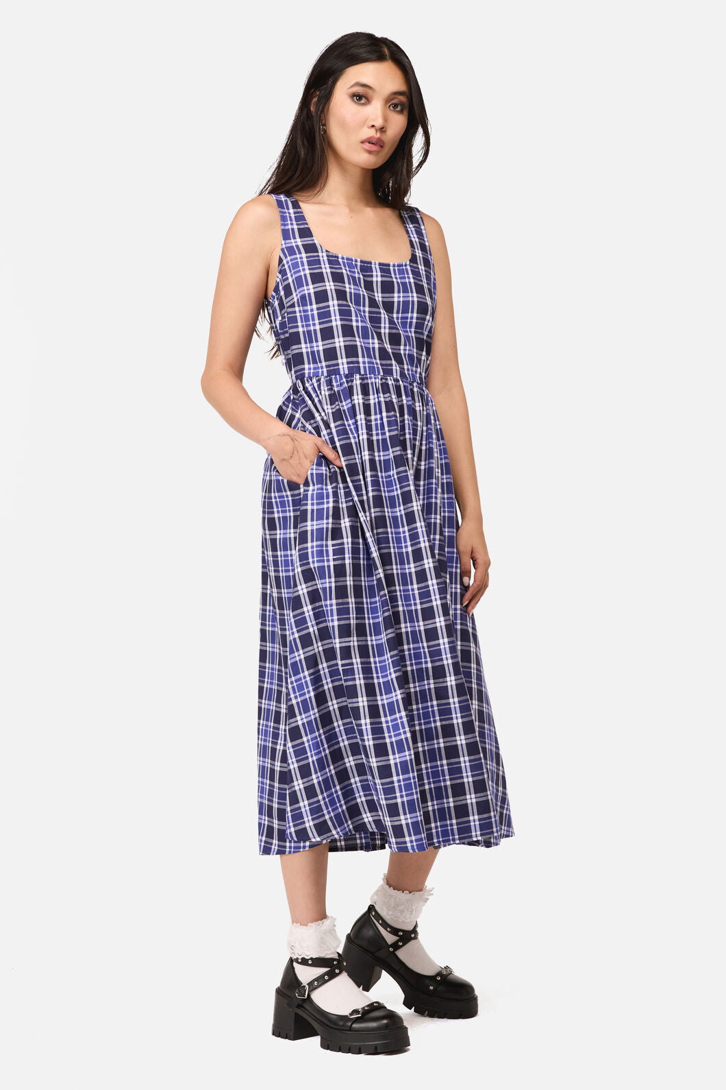 Dangerfield - Whirl Tartan Midi Dress - purple-white