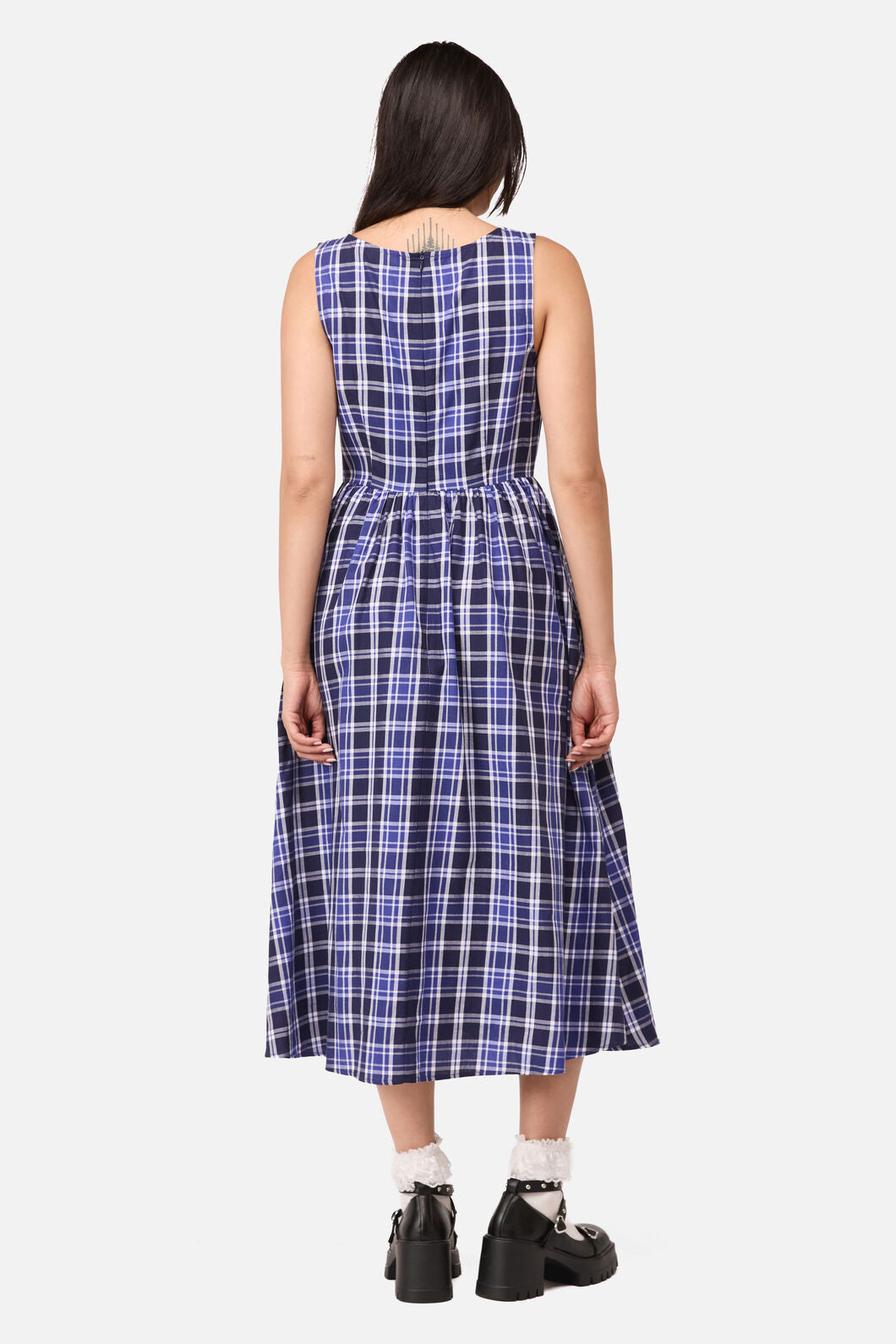 Dangerfield - Whirl Tartan Midi Dress - purple-white