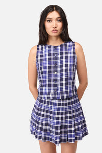 Dangerfield - Whirl Tartan Button Top - purple-white
