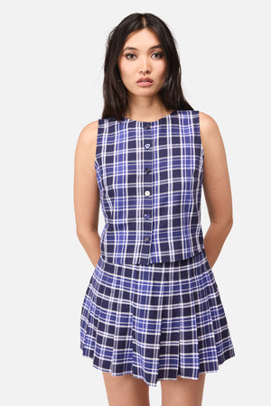 Dangerfield - Whirl Tartan Button Top - purple-white