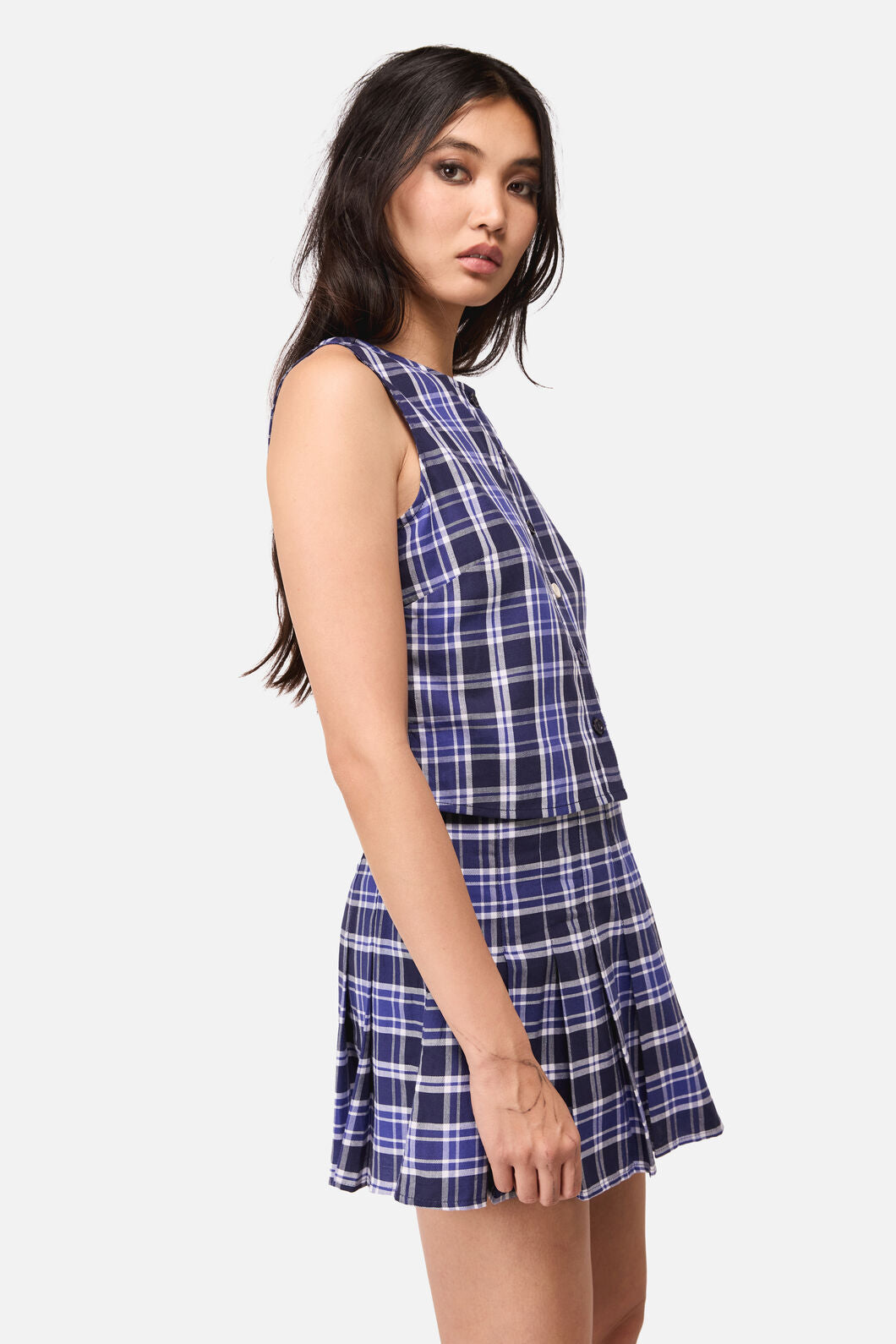 Dangerfield - Whirl Tartan Button Top - purple-white
