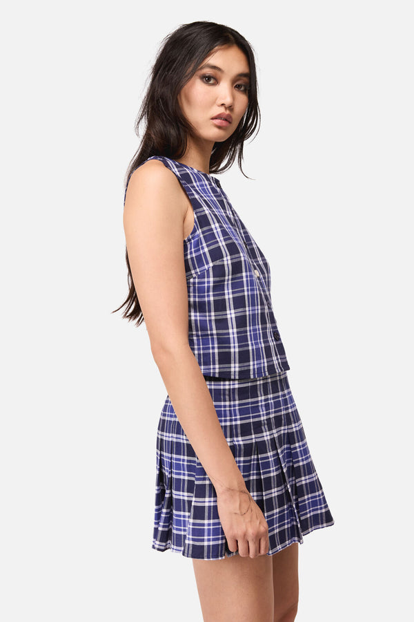 Dangerfield - Whirl Tartan Button Top - purple-white