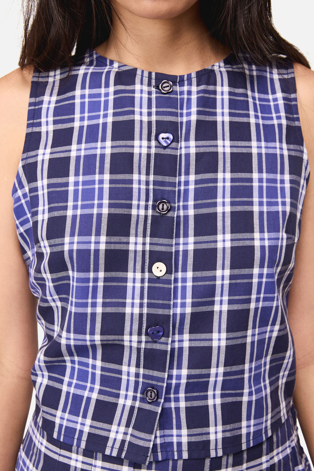 Dangerfield - Whirl Tartan Button Top - purple-white