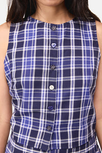 Dangerfield - Whirl Tartan Button Top - purple-white